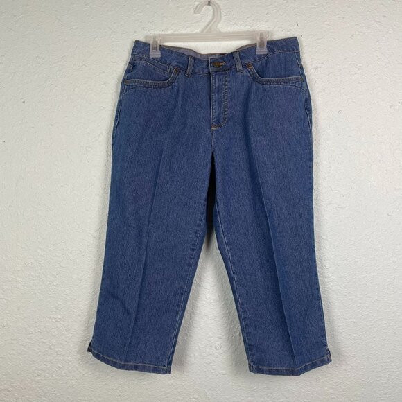 Kim Rogers Women’s Capri Jeans Size 12 Blue Denim Medium Wash Embroidered Pocket - Picture 1 of 14